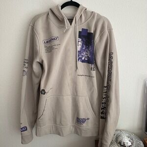 Brooklyn Cloth World Wide Graphic Print Hoodie,‎ Legend Cities Beige Mens Size L
